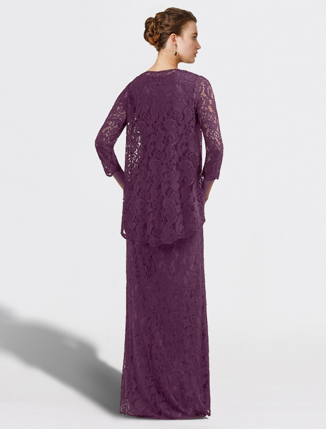 Luolandi Two Piece Sheath / Column Mother of the Bride Dress Plus Size Elegant Jewel Neck Floor Length Lace Sleeveless Wrap Included